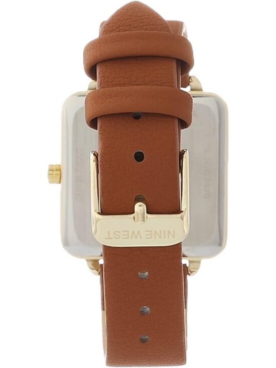 Nine West Women\'s Brown Gold Analog Quartz Solid Faux Leather Strap Square Watch main image 4